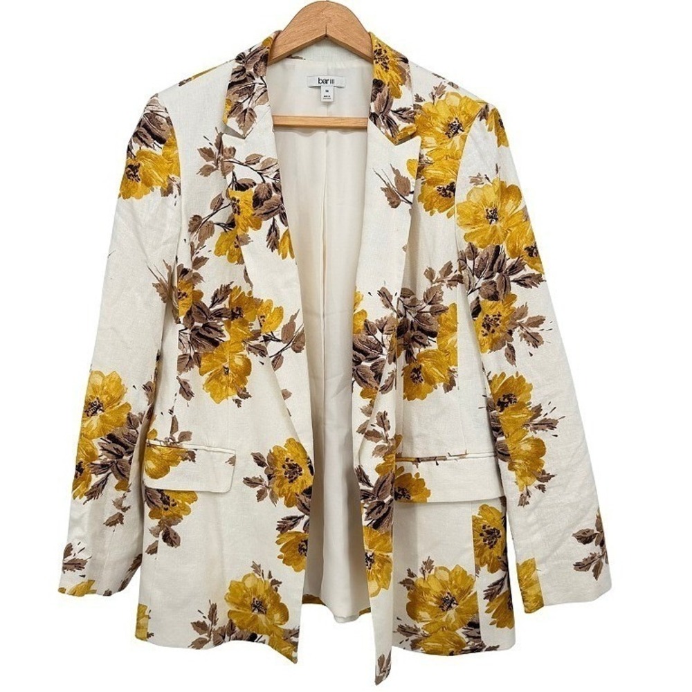 Bar III Floral Boho Blazer‎ Linen Blend Coastal Cottage Core Whimsical Size 14